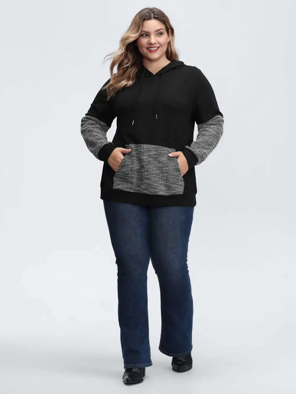 Spliced Color Contrast Textured Hoodie