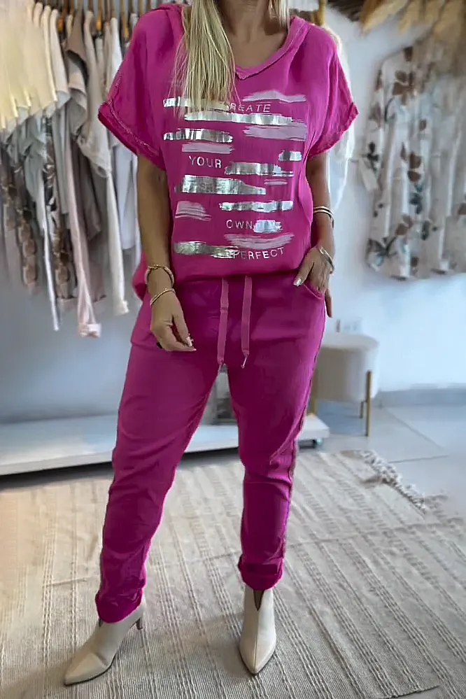 Women's Pattern Hooded Top and Pants Set