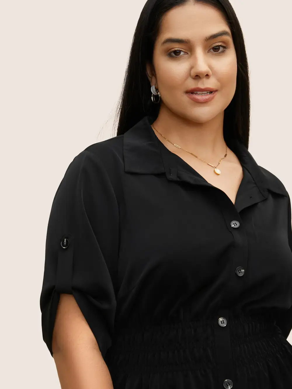 Shirt Collar Button Cuff Sleeve Blouse