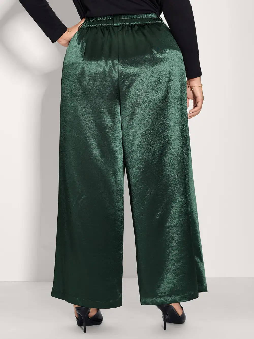 Satin Button Detail Straight-Leg Pants