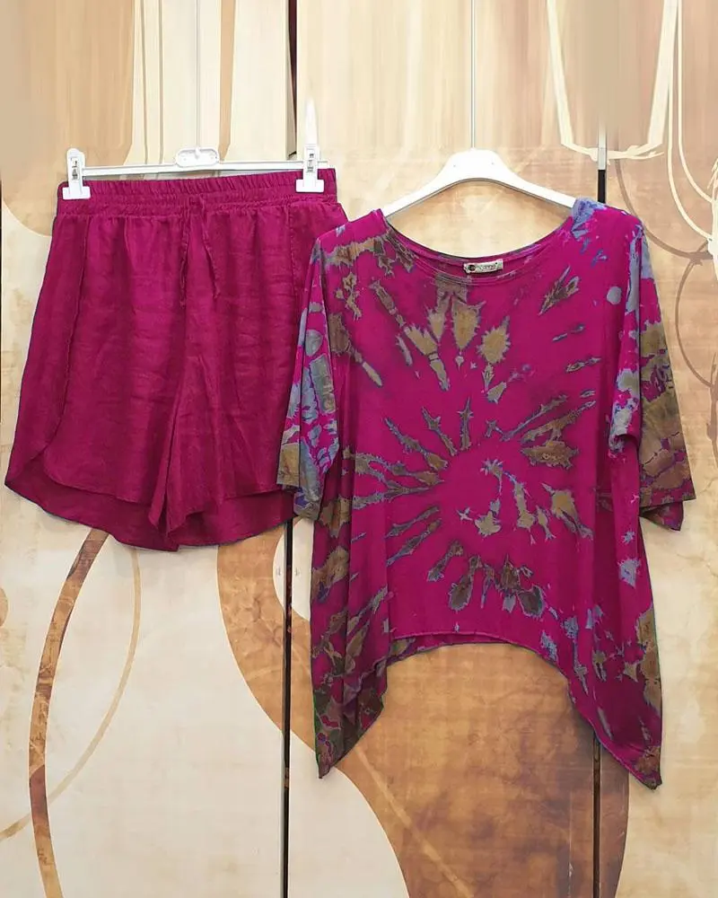 Tie-dye Casual Two-piece Shorts Suits