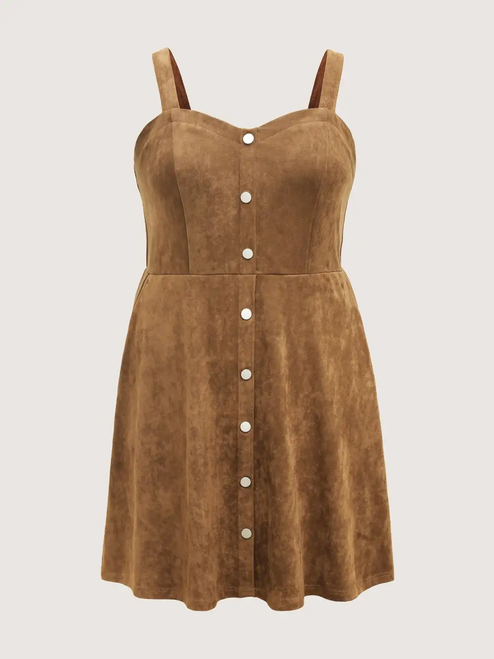 Suede Button Placket Sweetheart Midi Dress