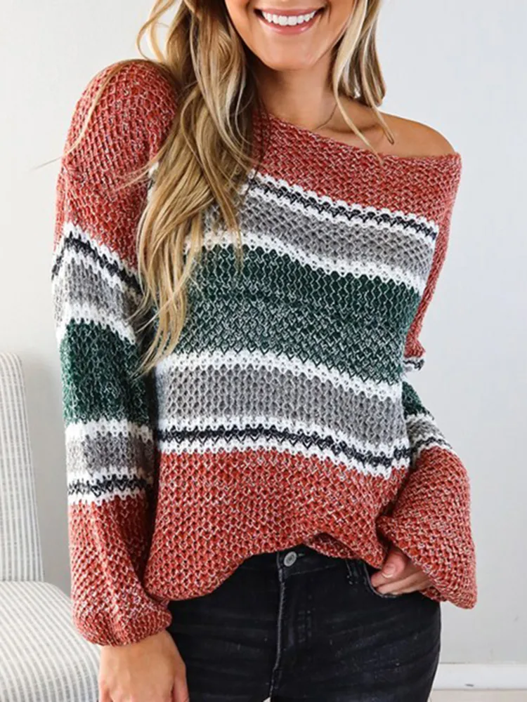 Vintage Contrast Striped Crewneck Sweater