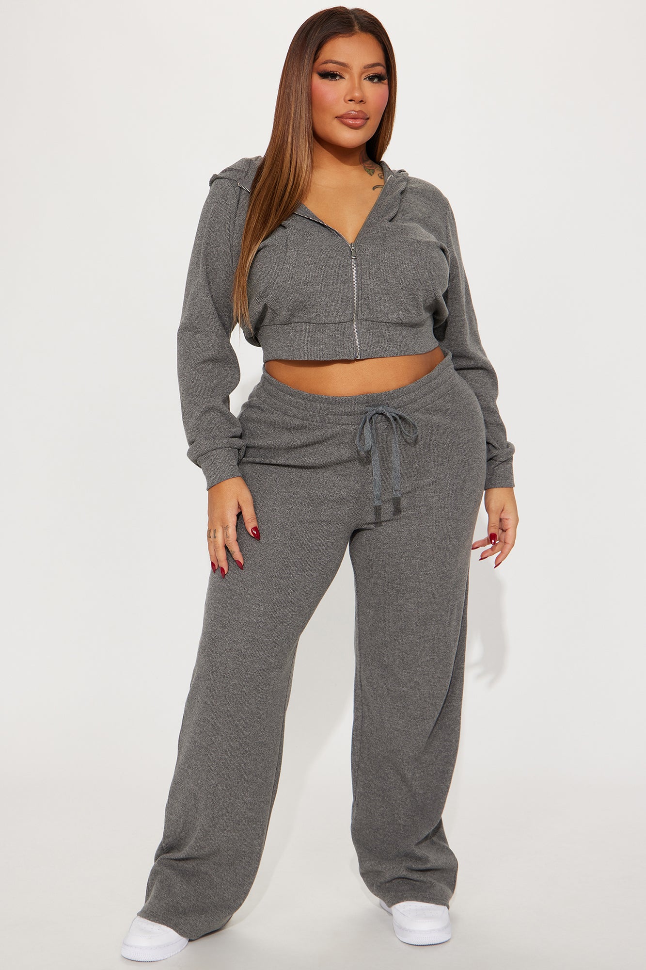 Thinking Of You Thermal Pant Set - Heather Grey