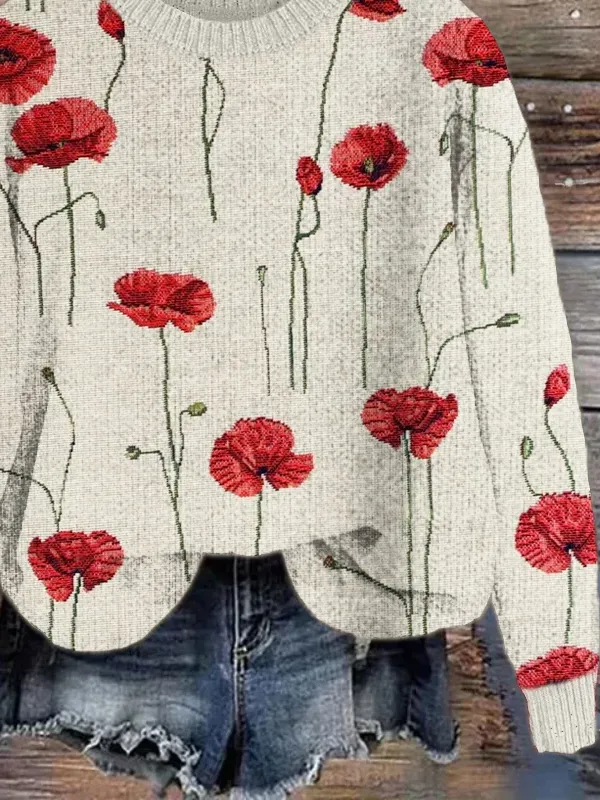 Casual Floral Regular Fit Sweater
