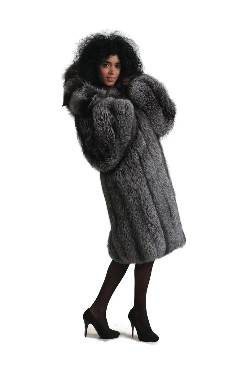 Silver Fox Fur Waist Length Jacket