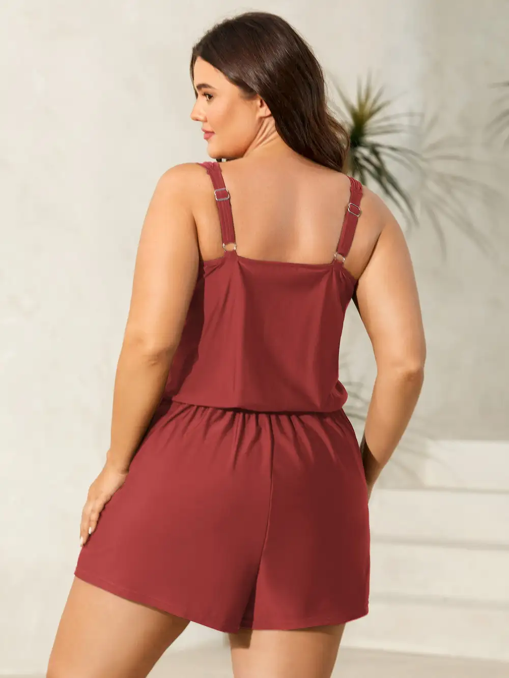 Plain Pockets Adjustable One-Piece Swimsuit