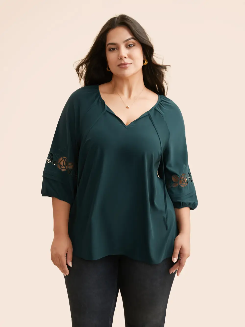 Broderie Anglaise Gathered Tie Knot Blouse