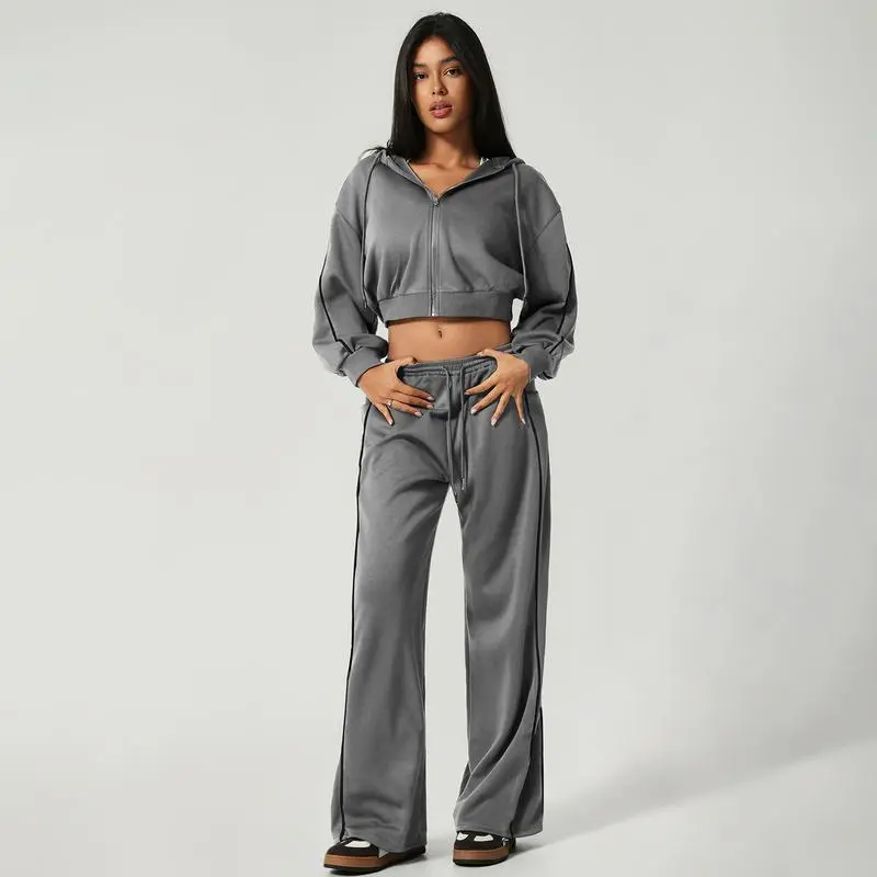2-Piece Set: Cropped Hoodie & Wide-Leg Pants – Soft, Quick-Dry, with Pockets