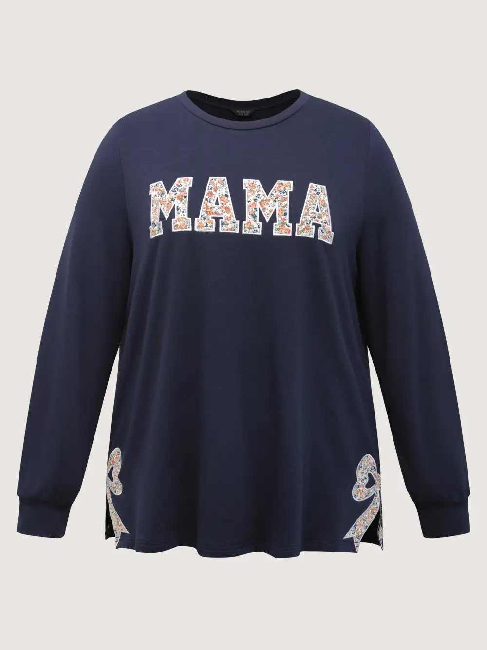 Mama Applique Embroidery Round Neck Sweatshirt