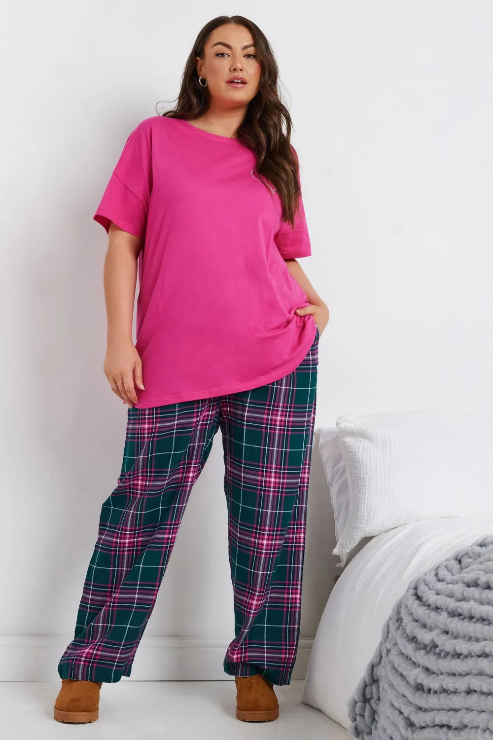 YOURS Curve Red Boyfriend Check Pyjama Bottoms