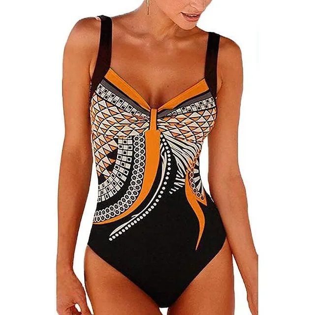 Women's One Piece Swimsuit Backless Vintage Bodysuit Bathing Suit Swimwear White Blue Breathable Quick Dry Lightweight Swimming Surfing Beach Spring Summer