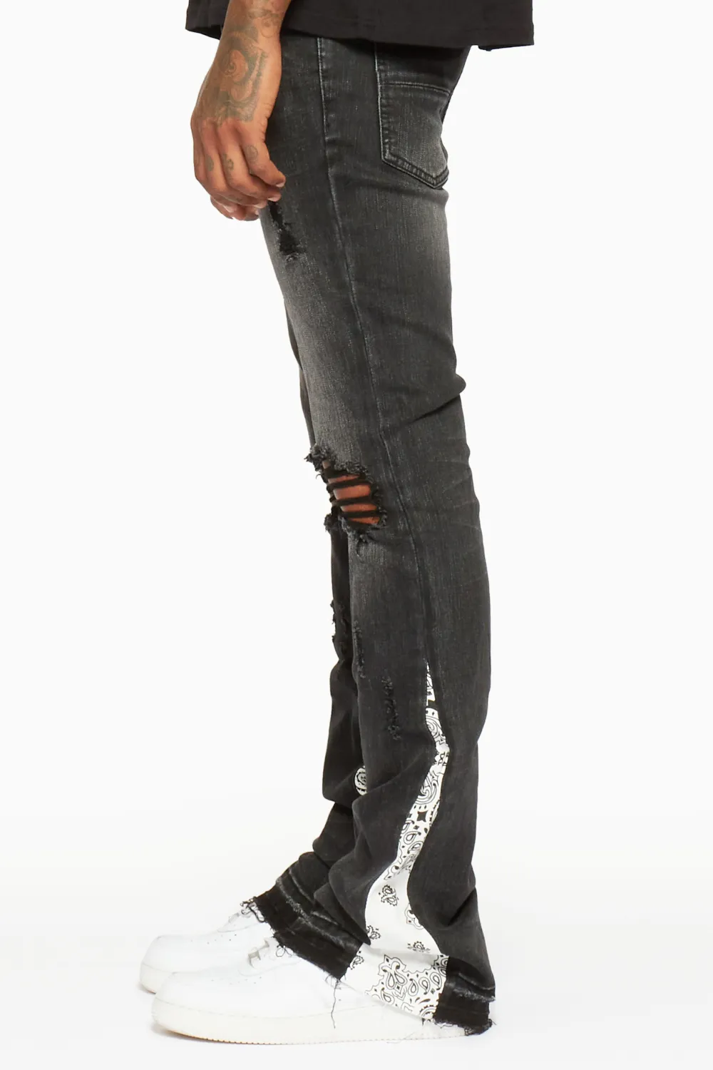 Wiz Dark Grey/White Stacked Flare Jean