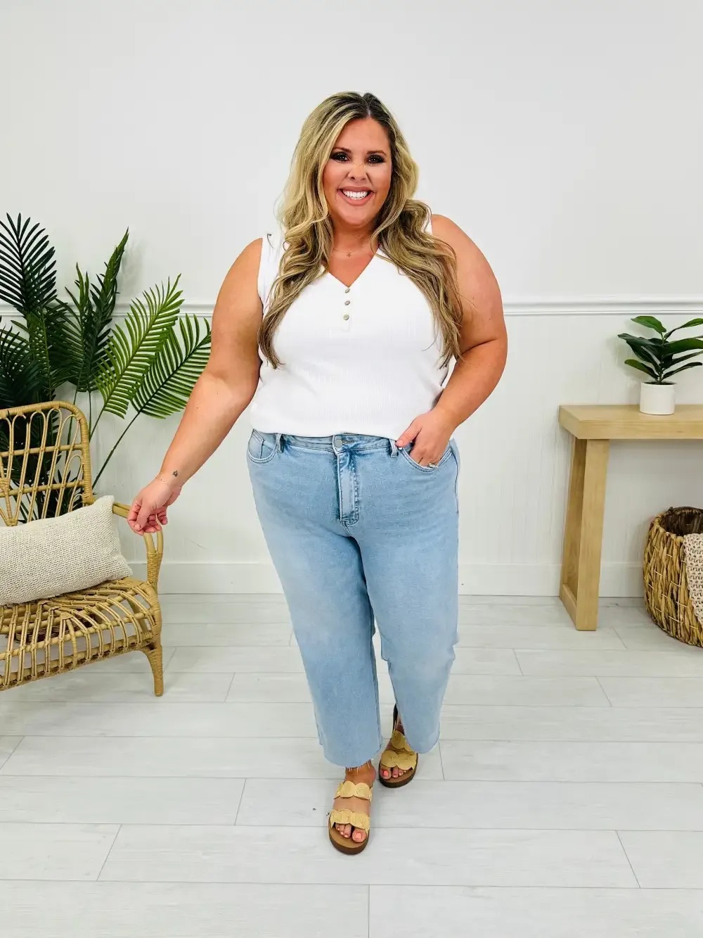 Along For The Ride Wide Leg Cropped Jeans With Tummy Control