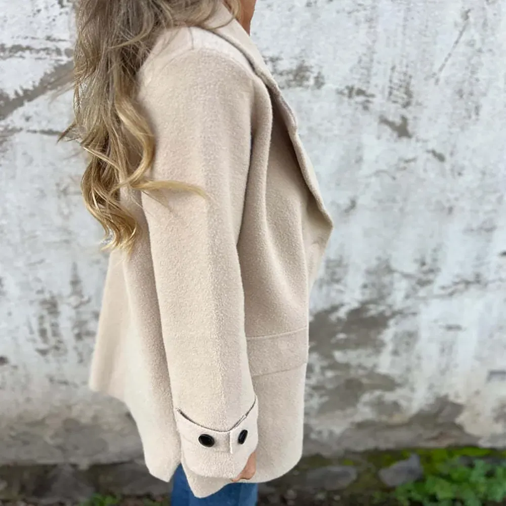 Women Wool Blend Coat 2024 Fall Lapel Single Breasted Mid Length Trench Coat Jacket Open Front Solid Long Sleeve Jacket