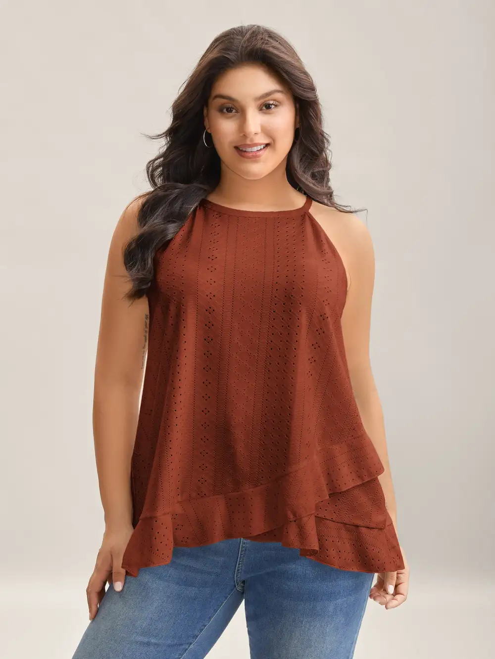Textured Knit Overlap Hem Tank Top
