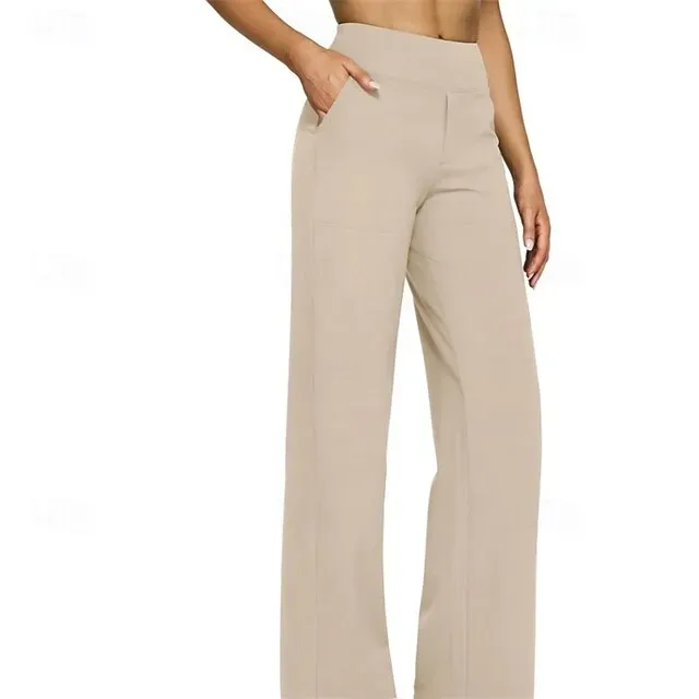 Women's Wide Leg Pants Trousers Palazzo Pants Fashion Streetwear Full Length High Waist Plain Pocket Elastic Waist Breathability Comfortable Micro-elastic Street Daily Wear Going out Dark Brown Black