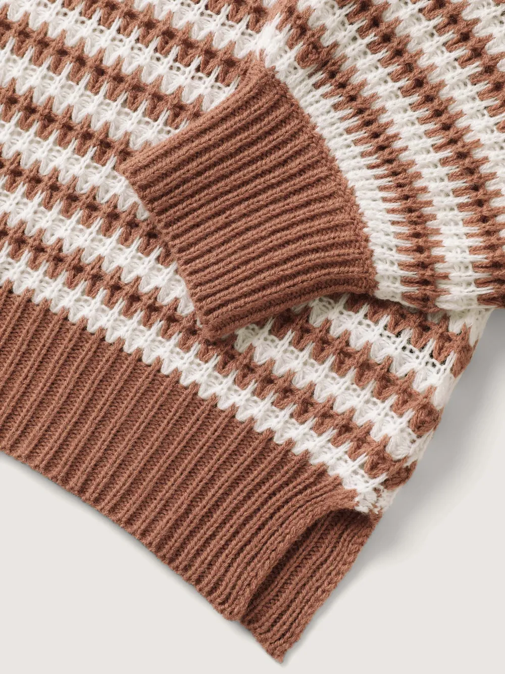 Striped Textured Ribbed Hem V-Neck Pullover