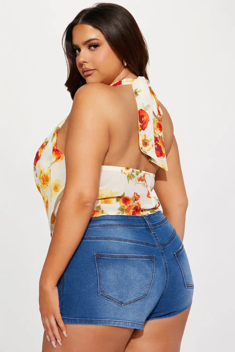 Special Effects Floral Halter Top - Ivory/combo