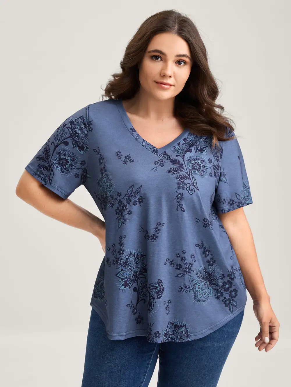 Floral V-Neck Drapey T-Shirt