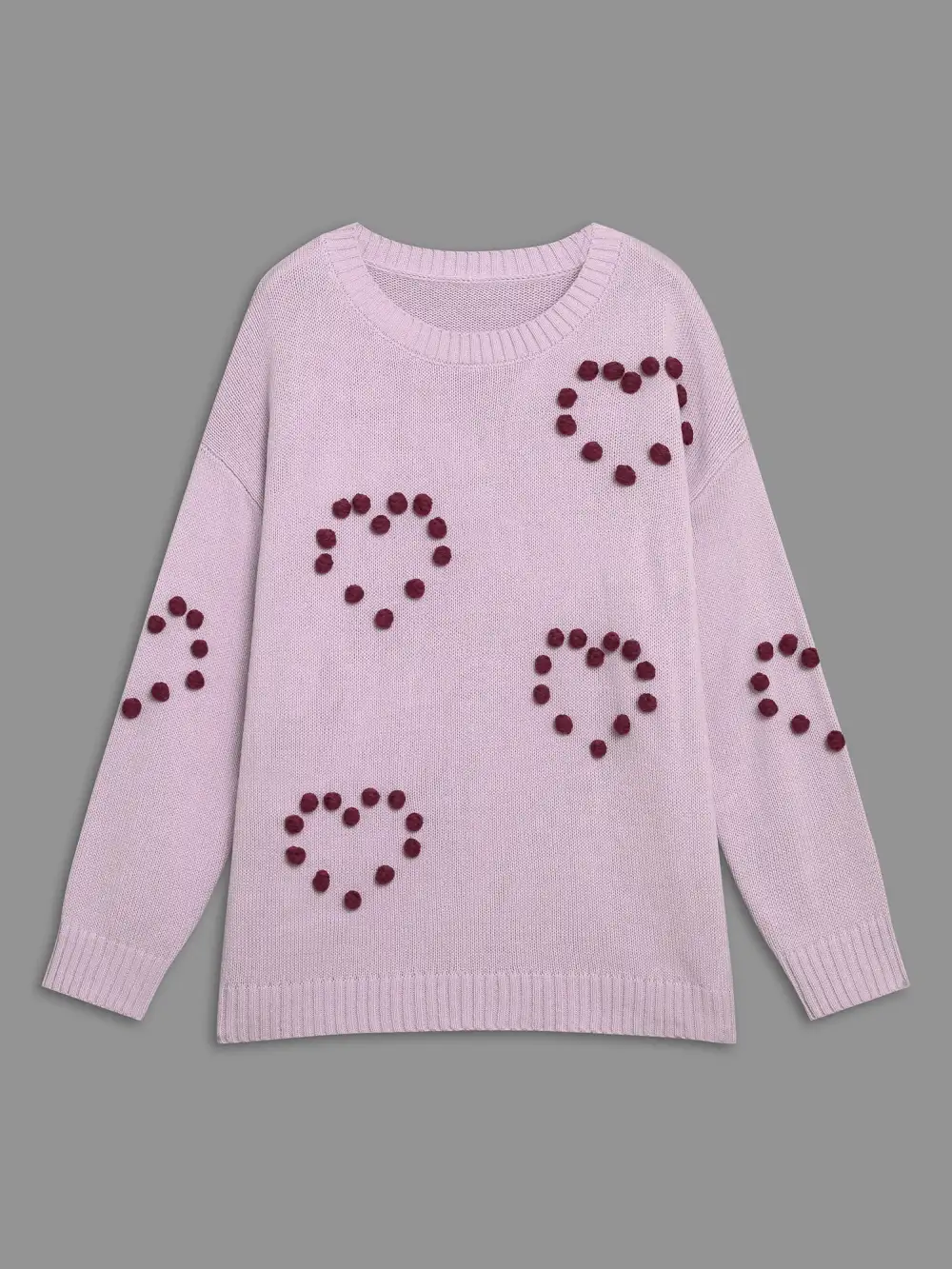 3D Hearts Drop Shoulder Sleeve Pullover