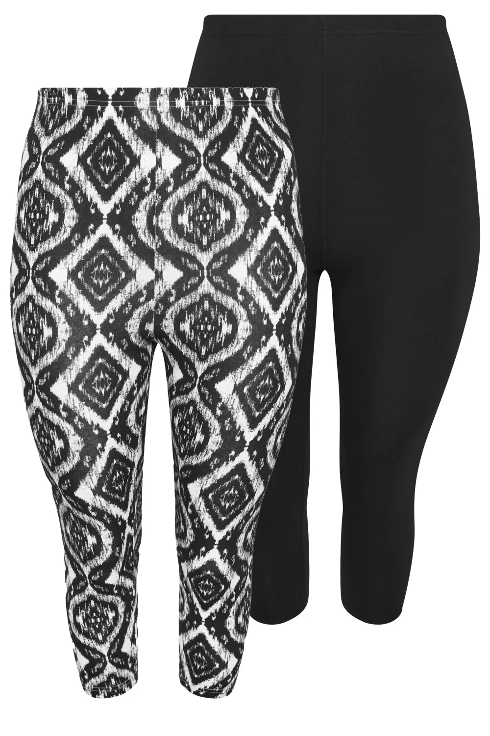 YOURS Curve 2 PACK Black & Blue Floral Print Cropped Leggings