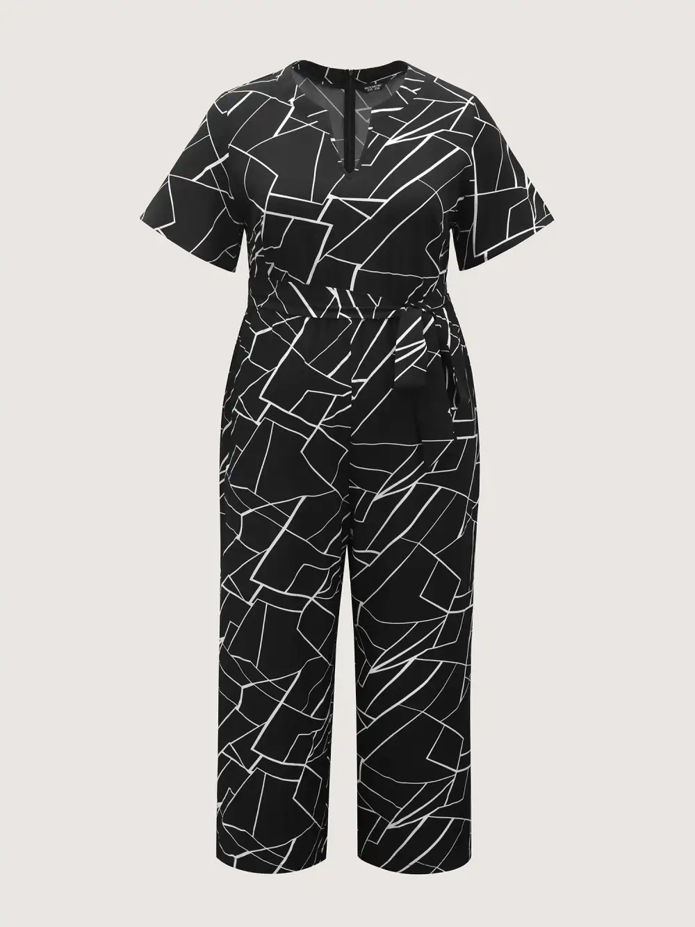 Geometric Print Waist-Defining Belted Jumpsuit