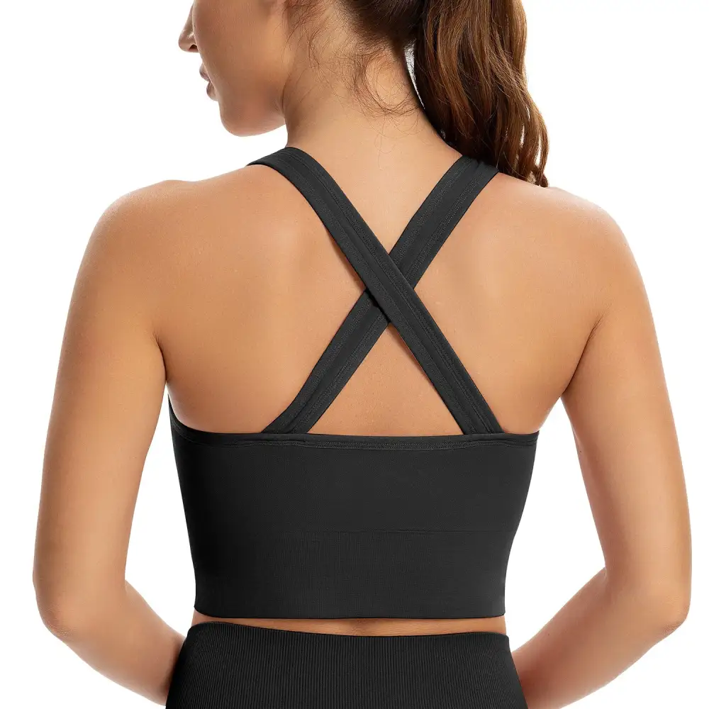 Women's Zip Front Sports Bra Padded Low Impact Wirefree Yoga Bras X Back Comfortabe Bra Workout Tank Tops