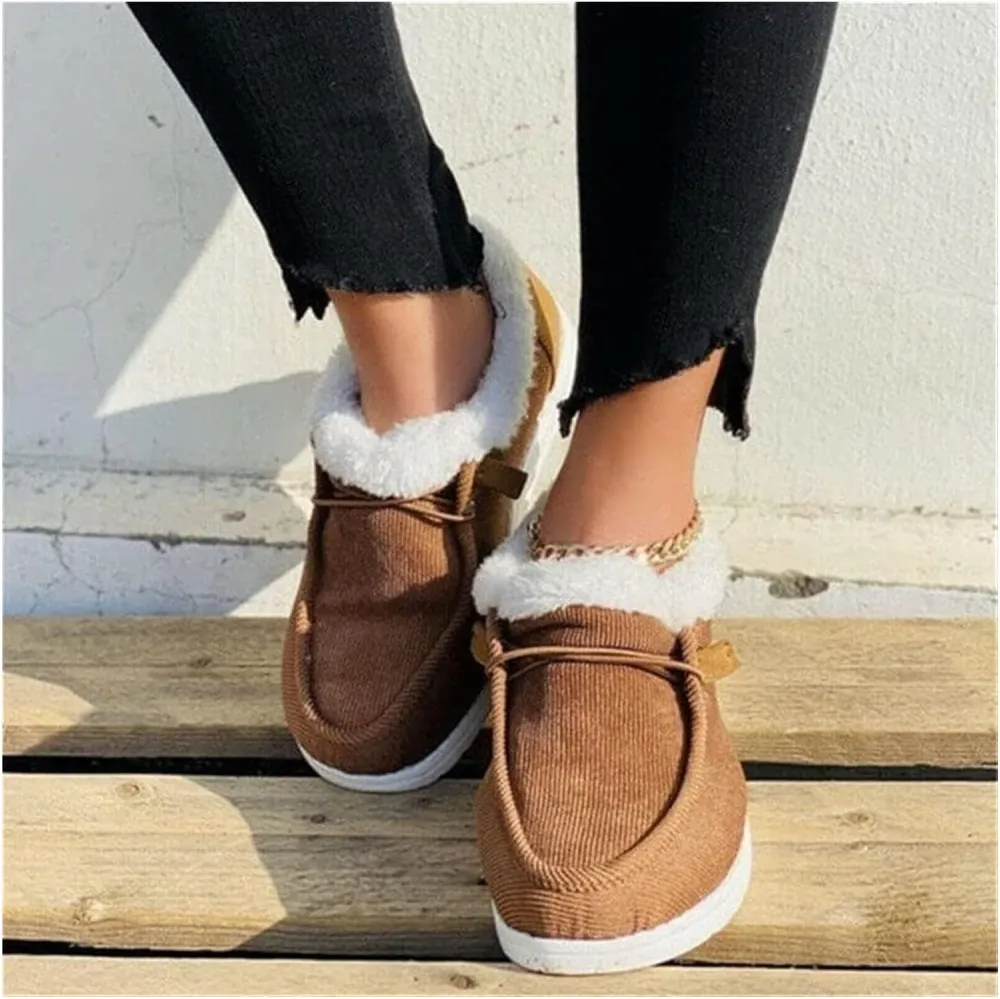 Women's Winter Warm Wendy Shoes Fleece Lined Boat Shoe Slip On Comfort Shoes,Womens Lace Up Loafers Flats Shoes (Come With Christmas socks) (Color : E, Size : EU/CN 42)