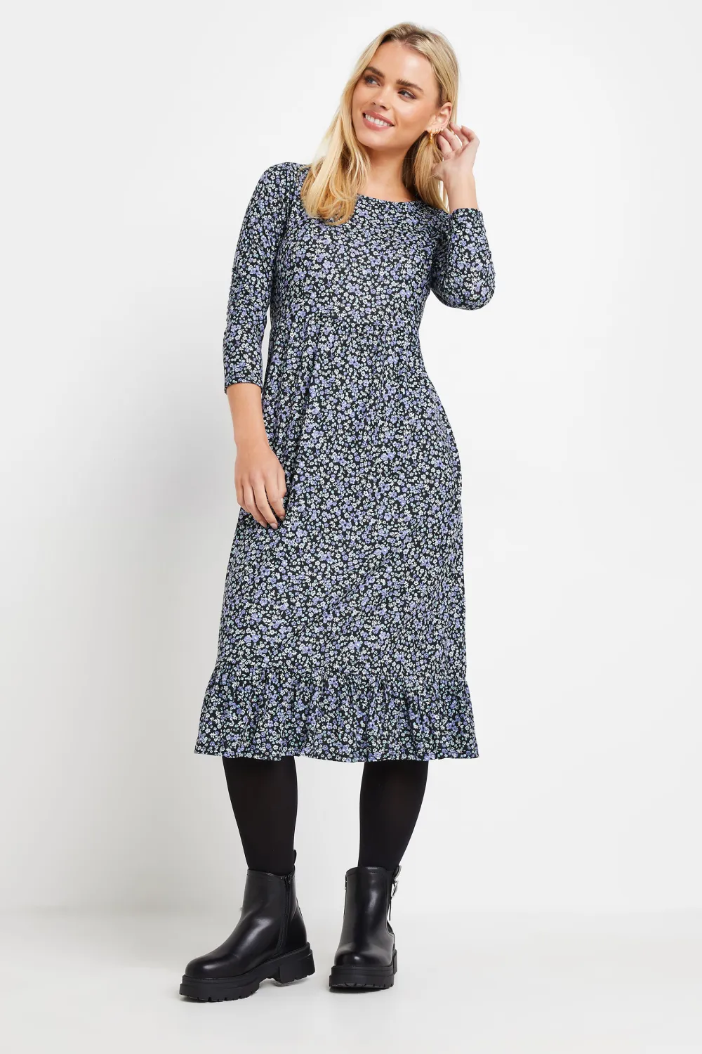M&Co Petite Blue Ditsy Floral Print Midi Dress