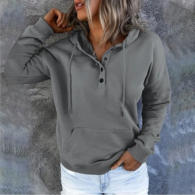 Hoodie Women's Wine Red Black Pink Solid Colored Button Pocket Street Daily Daily Basic Hooded S