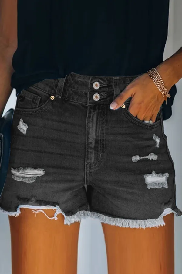 Casual High Waist Cut Out Denim Shorts