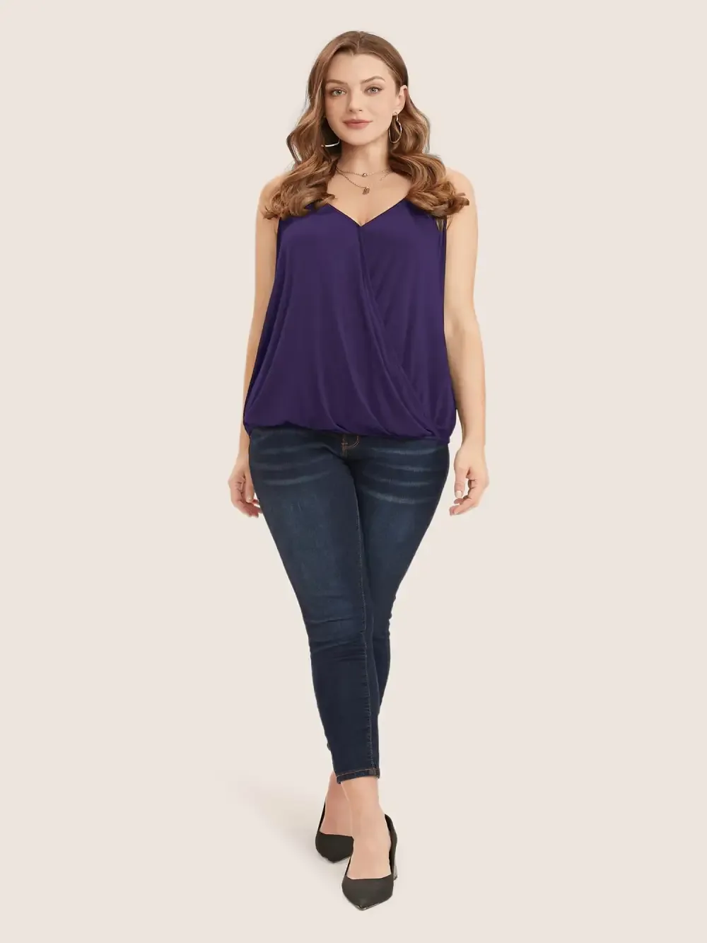 Plain Surplice Neck Sleeveless Cami Top