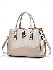 Women's Burgundy Patent Faux Leather Handbag - Croc Embossed Structured Tote Bag with Top Handle and Shoulder Strap, Perfect for Mother's Day Gift, Office, Business and Formal Occasions