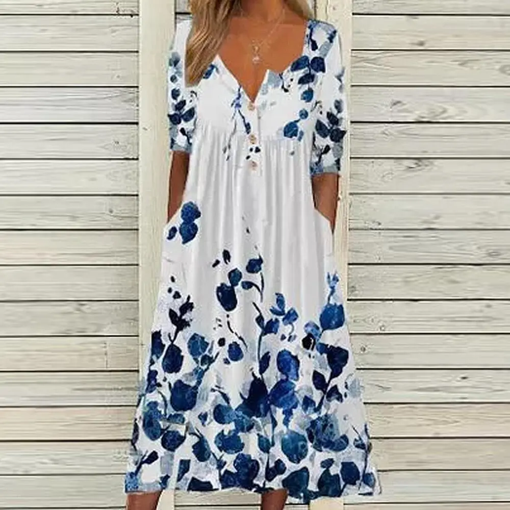 Popular Print Half Sleeve Midi Dress