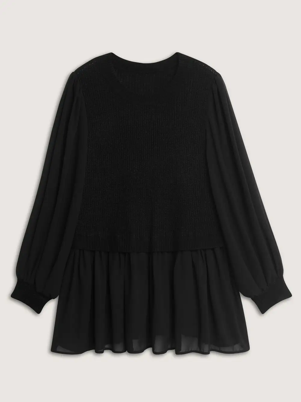 Balloon Sleeve Solid Twofer Sweater