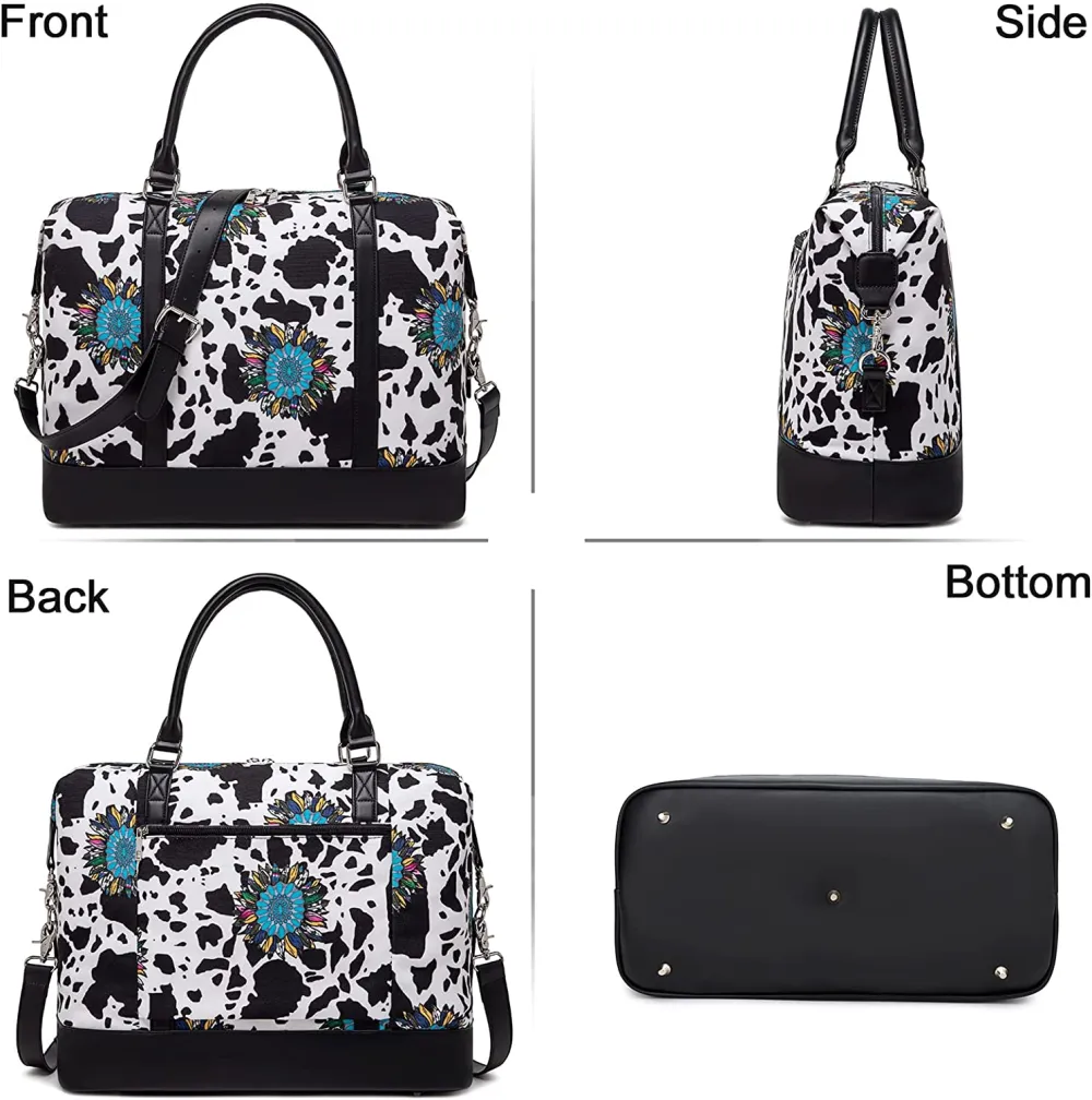 Ladies Canvas Weekender Bag Overnight Carry-on Tote Duffel in Trolley Handle