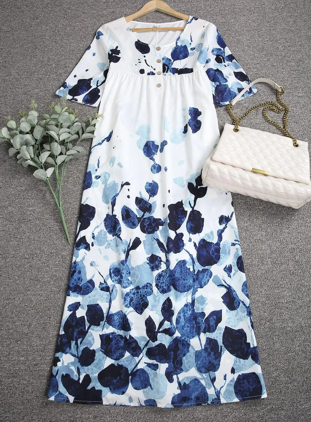 Popular Print Half Sleeve Midi Dress