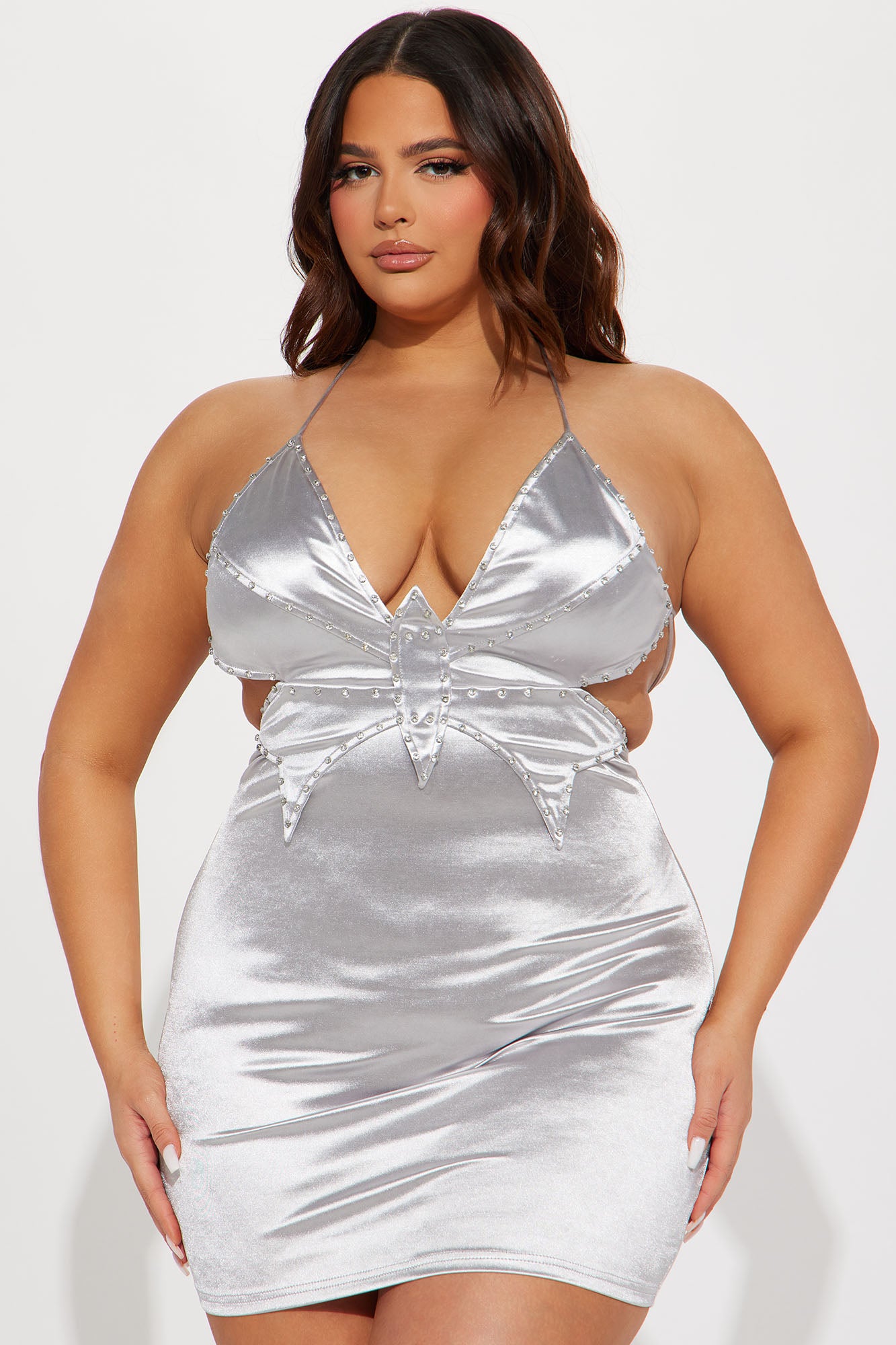 Zaria Satin Mini Dress - Silver