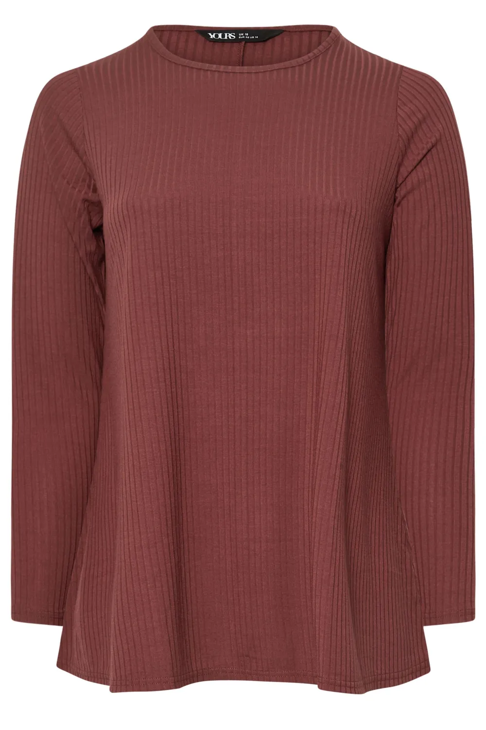 YOURS Curve Black Long Sleeve Ribbed Swing Top