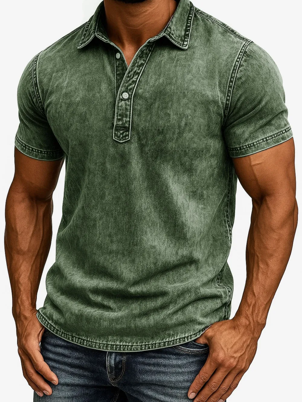 Men's Fashion Outdoor Retro Distressed Fabric Short Sleeve Polo Shirt 
