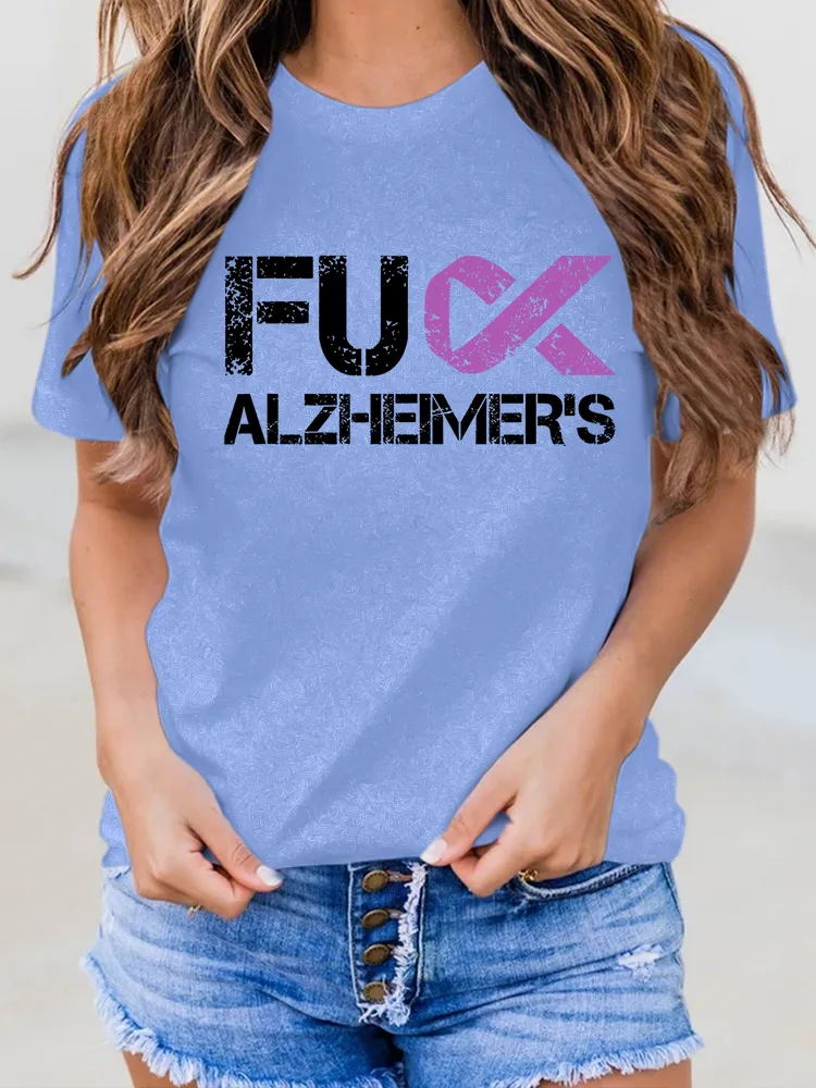 Women'S Fuck Alzheimer'S Round-Neck Short-Sleeved T-Shirt