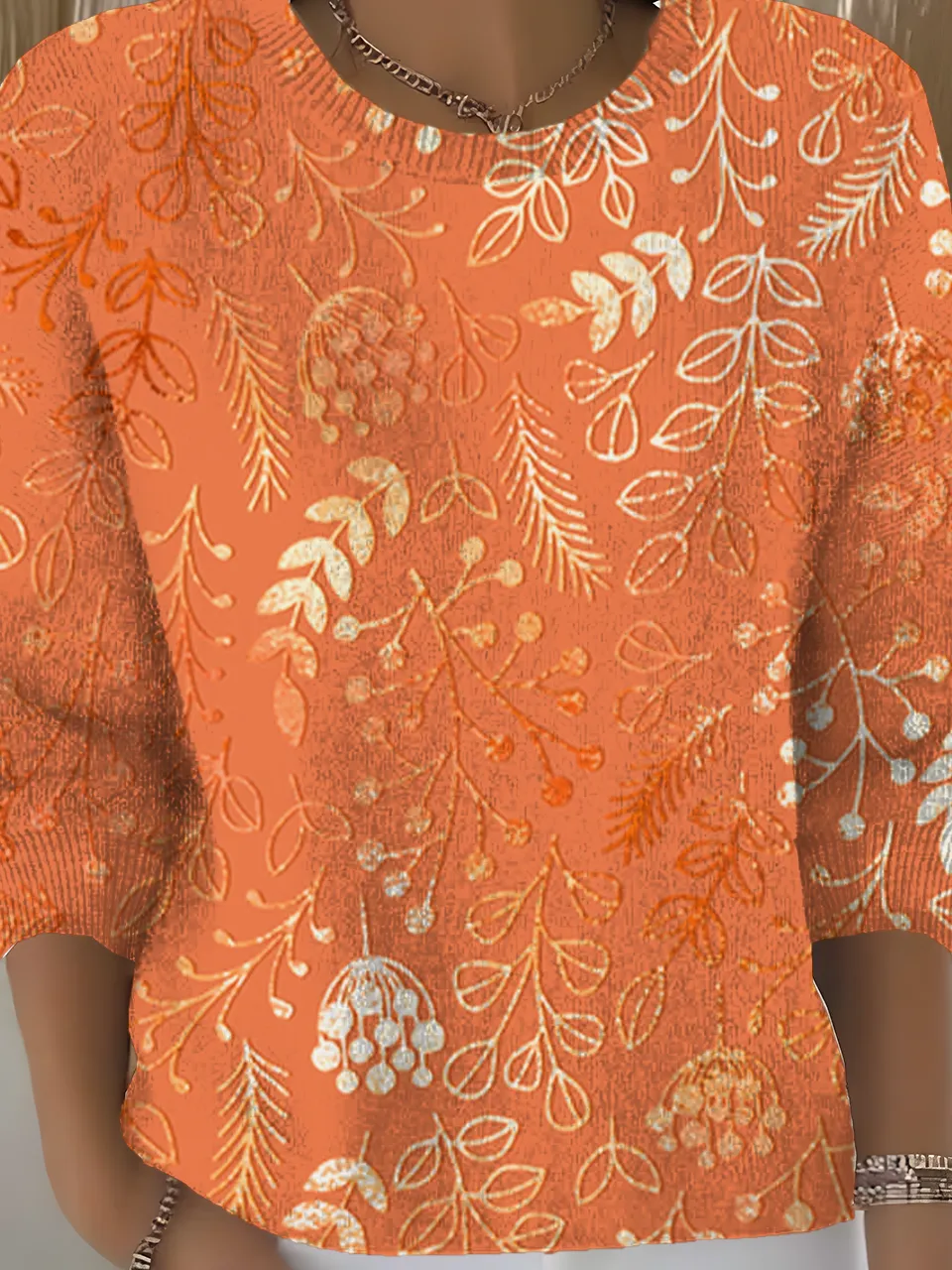 Women's Fall Festive Floral Pattern Pullover Top