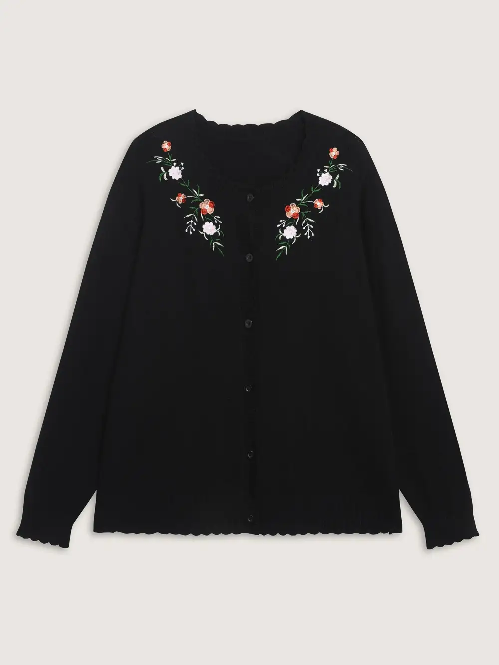 Supersoft Floral Embroidery Buttons Knit Cardigan