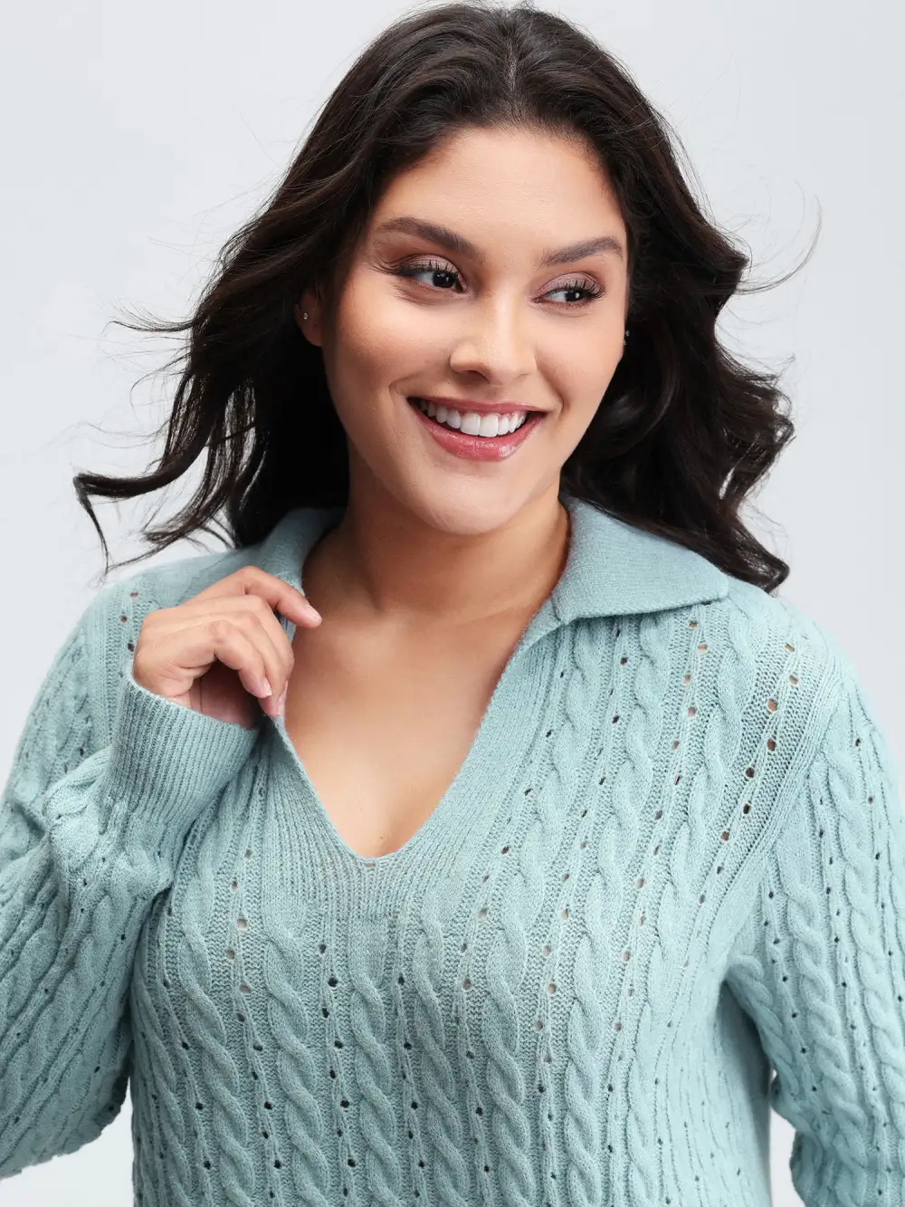 Textured Polo Collar Cable Knit Pullover