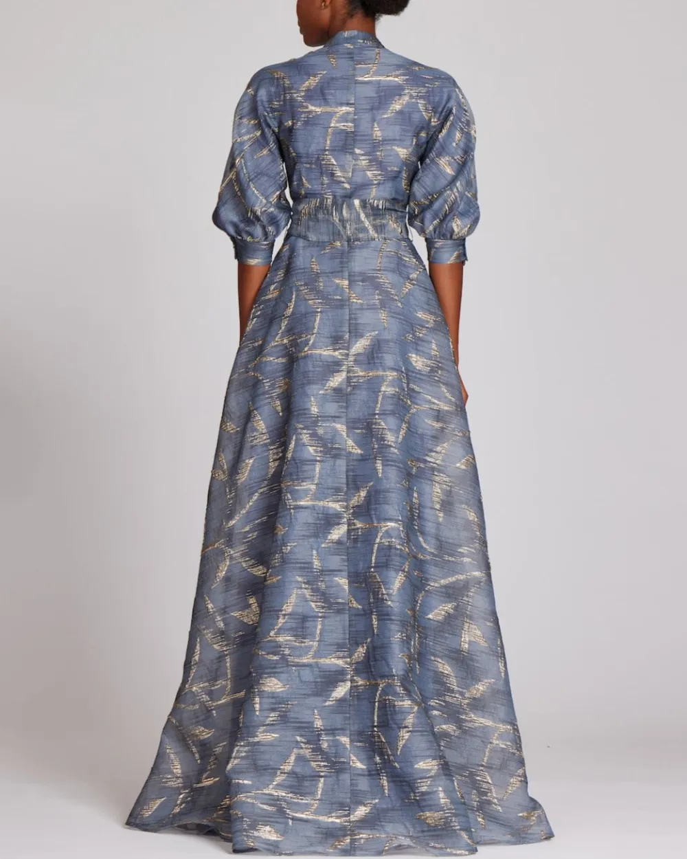 Women's Organza Jacquard Bow Shirt Maxi Satin Dress