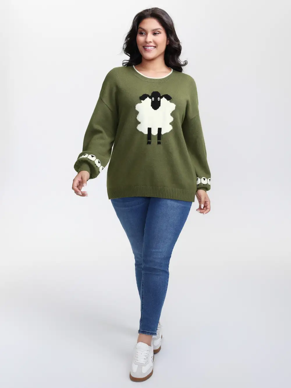 Sheep Pattern Balloon Sleeve Pullover