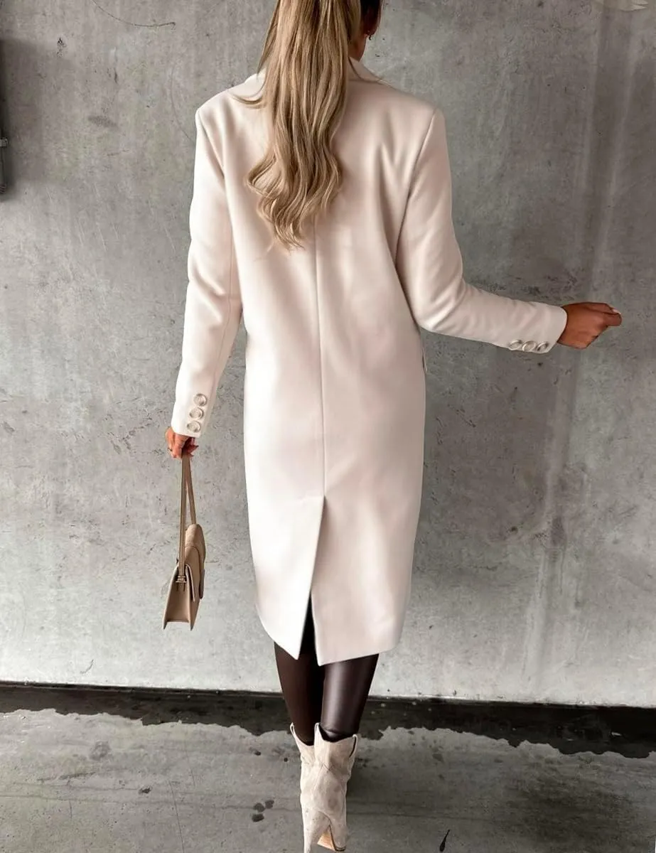 Womens Long Wool Coat Double Breasted Trench Coat Fall Winter Clothes