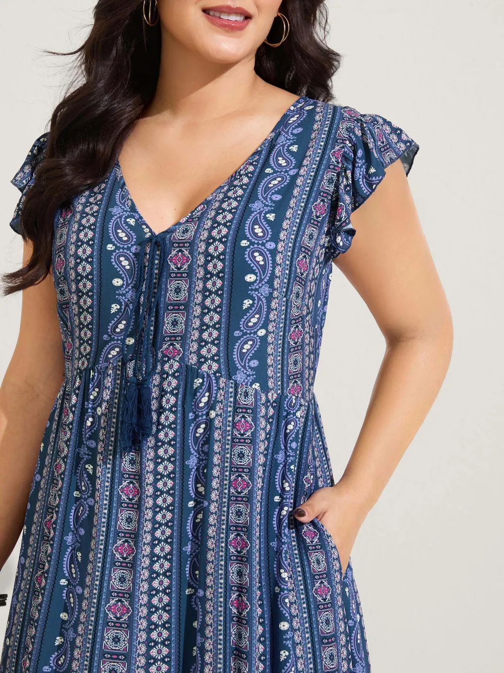 Boho Stripes High Waisted Midi Dress