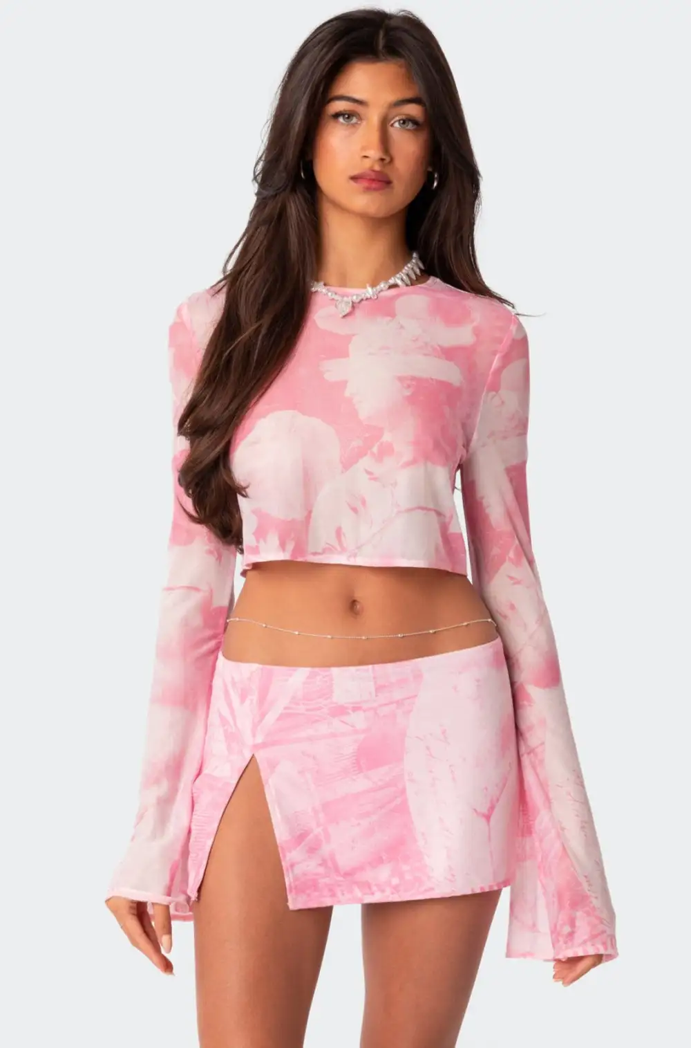 Nevaeh Printed Sheer Mesh Crop Top